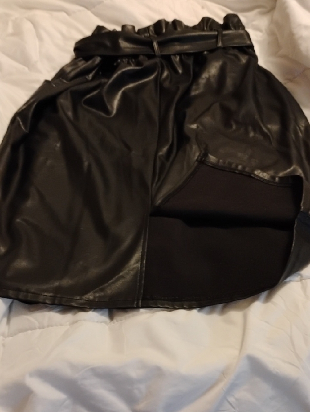 Time and Tru Black Faux Leather Paperbag Tie Mini Skirt - Picture 8 of 10